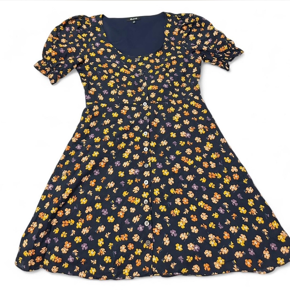 Madewell Floral Midi Dress - Navy, Yellow, Orange, Purple